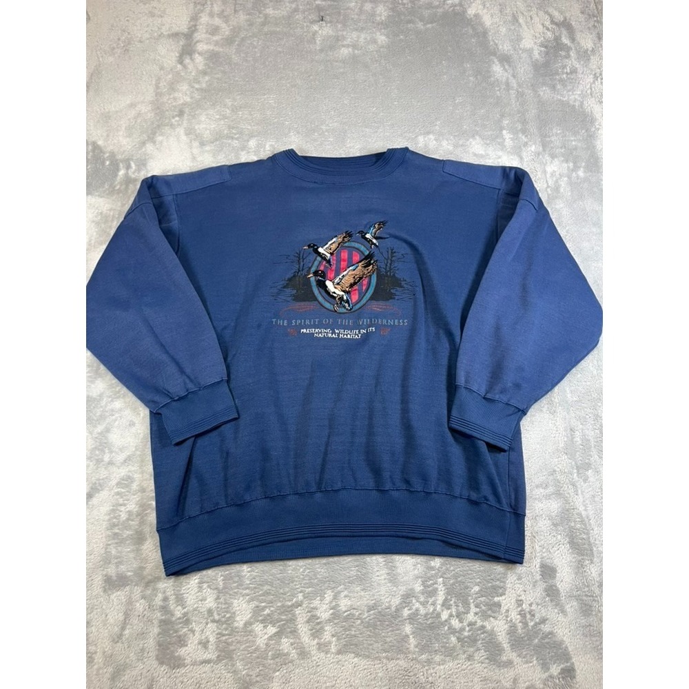 VTG 90s Spirit of the Wilderness Duck Embroidered Blue Crewneck Sweatshirt 2XL